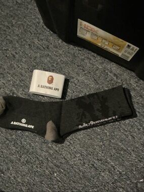 Bape Black & Gray Crew Socks with Logo